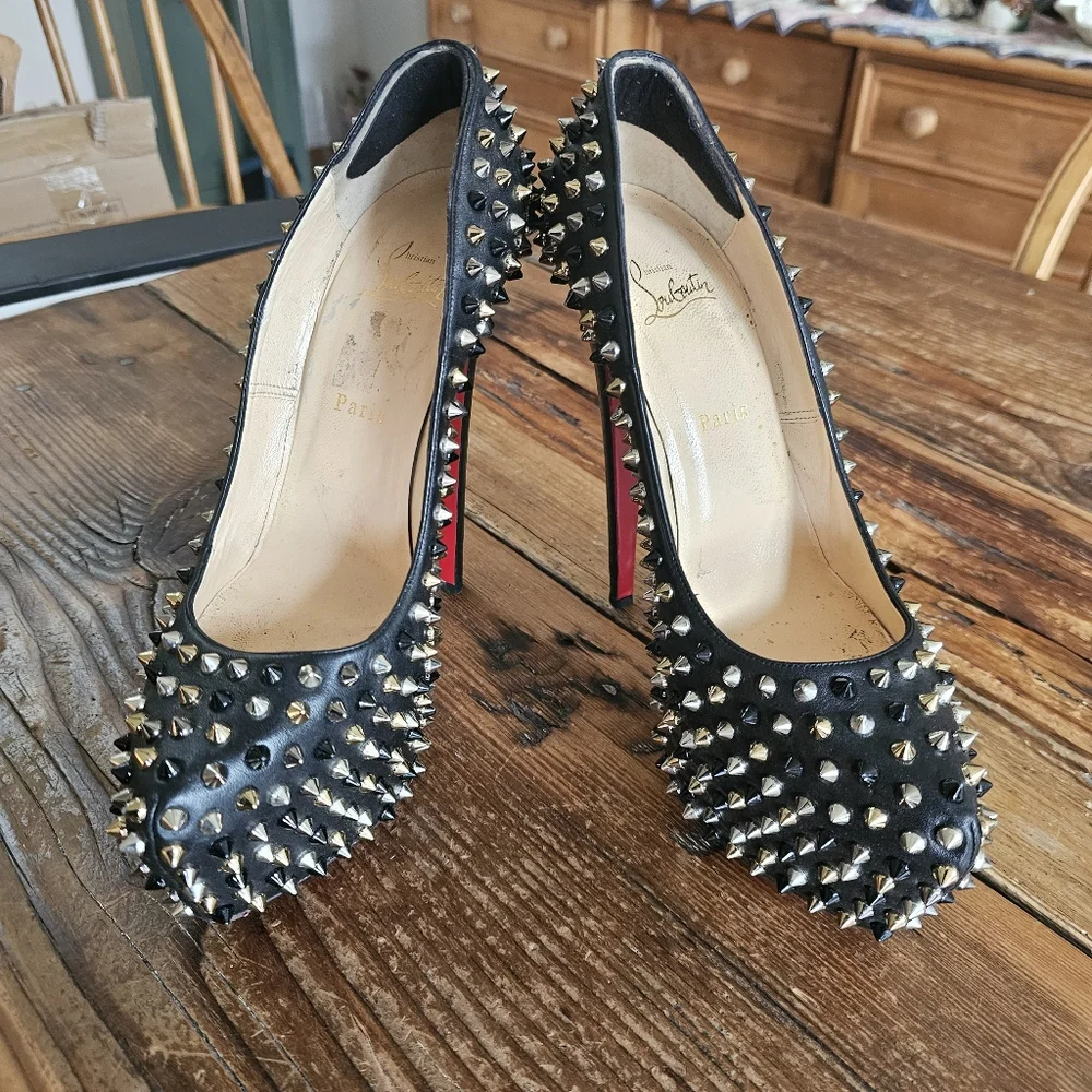 CHRISTIAN LOUBOUTIN Calfskin Daffodile Mix Spikes 160 Pumps Sz 41 - Picture 3 of 15